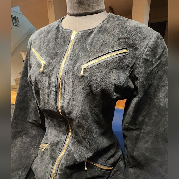 Vintage canadian made suede long sleeved mini dress front zipper accents (10) - Picture 4 of 7